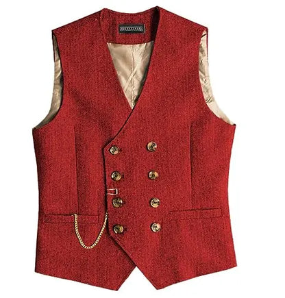 Men Suit Gray Vintage Double Breasted Blend Waistcoat For Wedding Groomsmen Banquet Men Coat