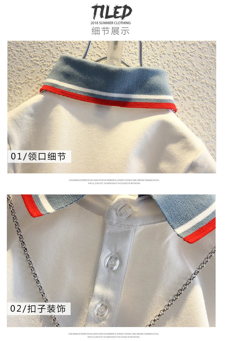 2-10 Years Kids Boys Clothes Set Summer Short Sleeve Cartoon Print Lapel T-shirt And Denim Shorts 2PCS Children Tracksuit Outfit