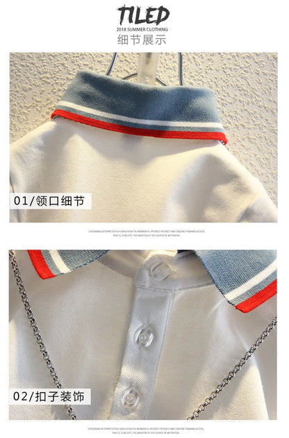2-10 Years Kids Boys Clothes Set Summer Short Sleeve Cartoon Print Lapel T-shirt And Denim Shorts 2PCS Children Tracksuit Outfit