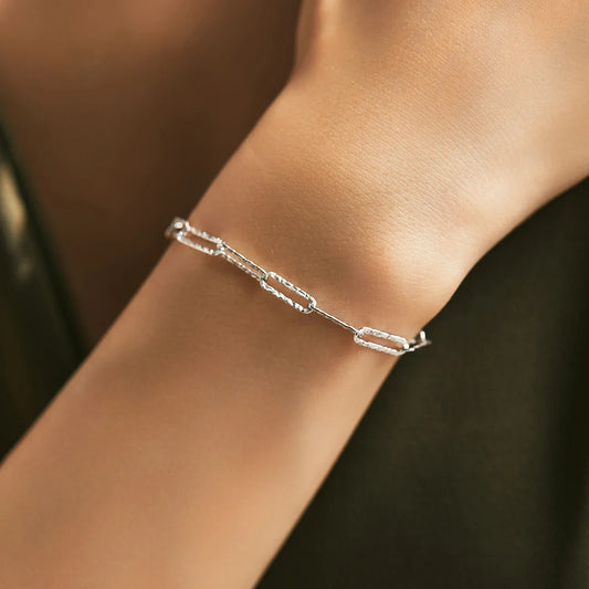 Bracelets en Argent Sterling 925 Véritable Irréguliers Ondulés avec Chaîne et Cadenas, Bijoux DIY Tendance Empilables pour Femmes, Accessoires Féminins