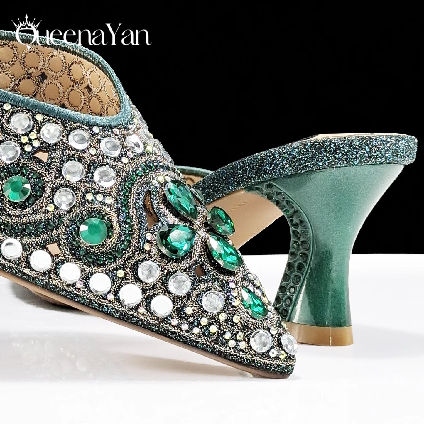 Nigerian Design Comfortable Women's Shoes with Diamond Oval Bag Women's High Heels for Party or Work