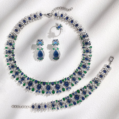 2023 New Fashion 4-Piece Turquoise Dubai Women's Wedding Jewelry Set Nigeria Africa Necklace Earring Set