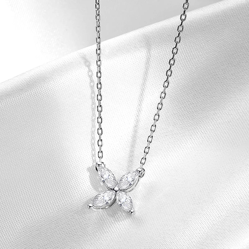 Rhodium Plated 1.2cttw Marquise Cut Moissanite Necklace for Women Wedding Birthday Gift Sterling Silver 925 Pendant