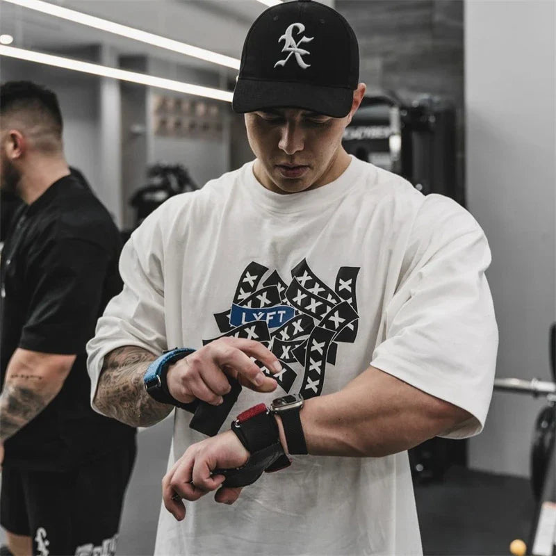 Joint Men Sports T Shirt Oversize Cotton Summer Tee Training Running Shirts Man Streetwear Short Sleeve Mens T-shirt