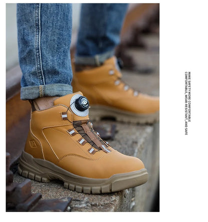 Work Shoes Men Anti-smashing Anti-puncture Safety Shoes Rotating Buttons Autumn Winter Protective Work Safety Boots
