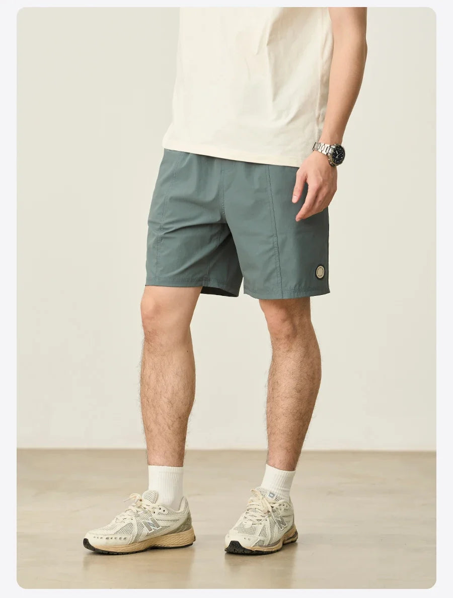 2025 Summer New 145gsm Elastic Fabric Beach Shorts Men Contrast Color Drawstring Athletic Shorts