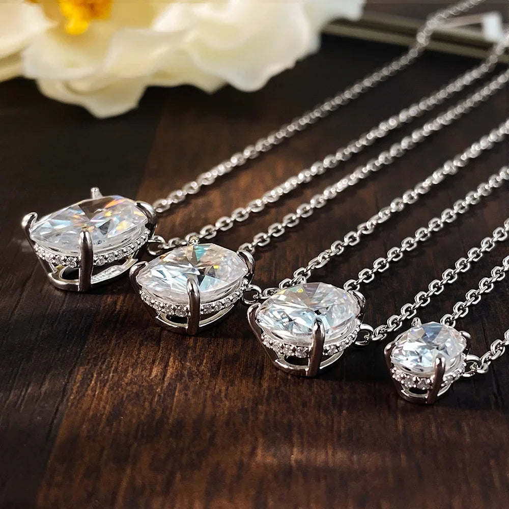 1-4.5ct Oval Cut Moissanite Necklaces for Women Daily Jewelry Solid 925 Silver Chain Wrap Diamond Pendant Birthday Gift