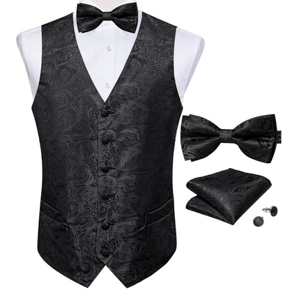 Retro Paisley Floral Full Set with Bowtie Pocket Square and Cufflinks Banquet Essential