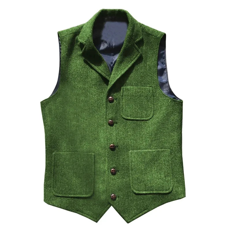 Men Vest Brown With Lapel Pocket Single Button Waistcoat For Wedding Birthday Formal Business Casual Banquet Work Men Suit