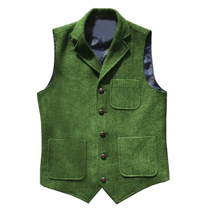Men Vest Brown With Lapel Pocket Single Button Waistcoat For Wedding Birthday Formal Business Casual Banquet Work Men Suit