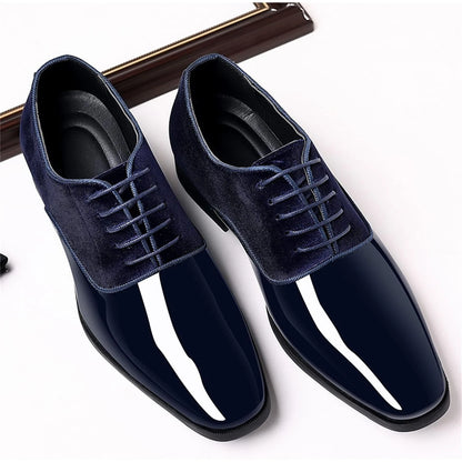 Men's Oxford Shoes High Gloss Low Top Square Toe Lace-Up Formal Suit Tuxedo Dress Shoes For Business Casual Shoe For Men