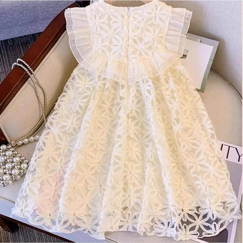 Lace Pearl Decoration Dress Girls Prom Tutu Dress Sleeveless Teen Kids Princess Dress Summer Party Lolita Dress For 2-10 Years