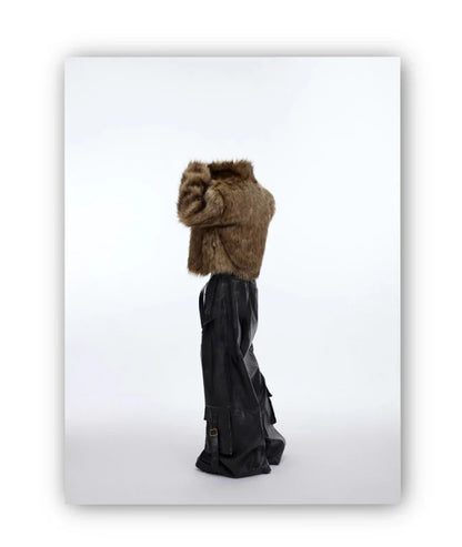 Winter Short Thick Warm Brown Hairy Soft Faux Fur Coat Men with Turn-down Collar Long Sleeve Fluffy Jackets 2024