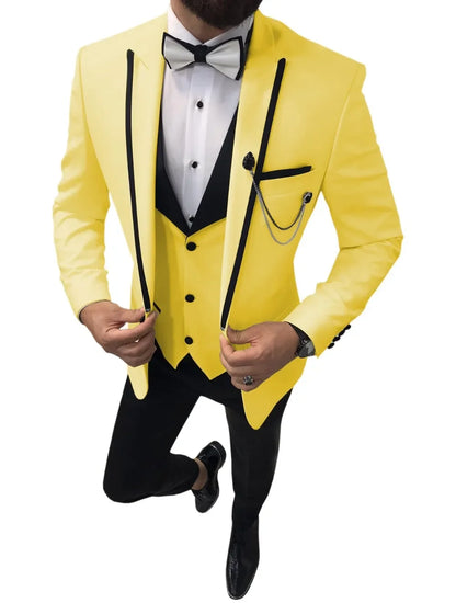 Men Suits Slim Fit One Button Casual Business Groomsmen Brown Peak Lapel Tuxedos For Formal Wedding (Blazer+Pants+Vest)