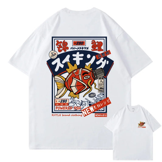 Hip Hop Streetwear Harajuku T-shirt Japanse Kanji Fish Print T-shirt 2024 Mannen Katoen Casual Korte Mouw T-shirt Japan Stijl