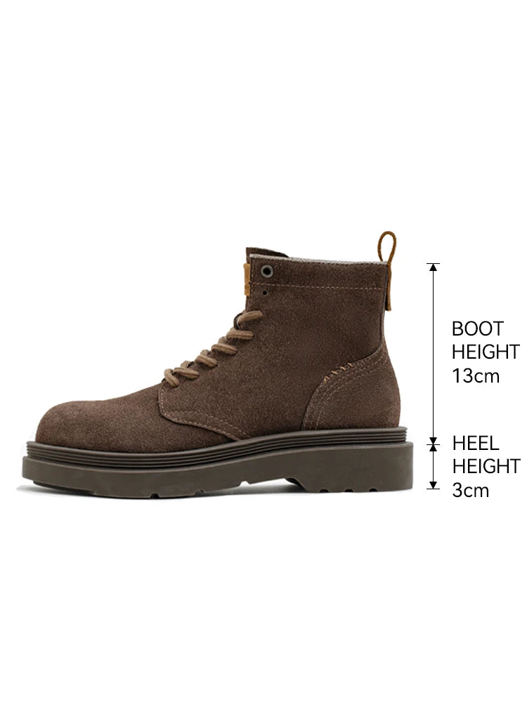 Maden New Vintage Brown Winter Work Boots Casual Suede High-top Boots Thick Soles Round Toes Shoes Men's Shoelaces Boots