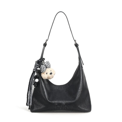 y2k leopard Print Shoulder Bag, Cute Puppy Pendant, Large Capacity Hobo Bag for Women's Casual Commute 3-Way Carry