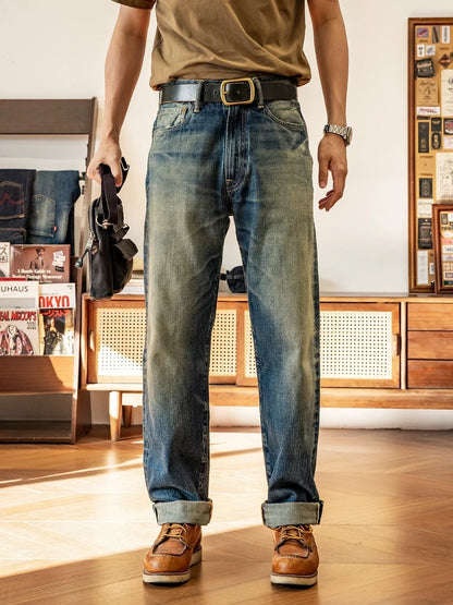 Good Quality  Washed Slim Fitting Denim Pants 100% Cotton Heavy Thick Jean 14oz