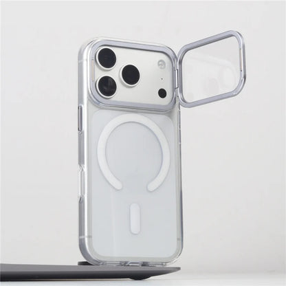 For Magsafe Folding Lens Holder Clear Magnetic Case For iPhone 17Pro Max 15 16Pro 17 With Camera Tempered Glass Hard Back Cover