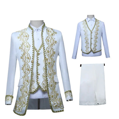 European Gold-encrusted Vintage Court Tuxedo Men's Stand-up Collar Embroidered Suit Three-piece Set  Opera House, Stage Costumes