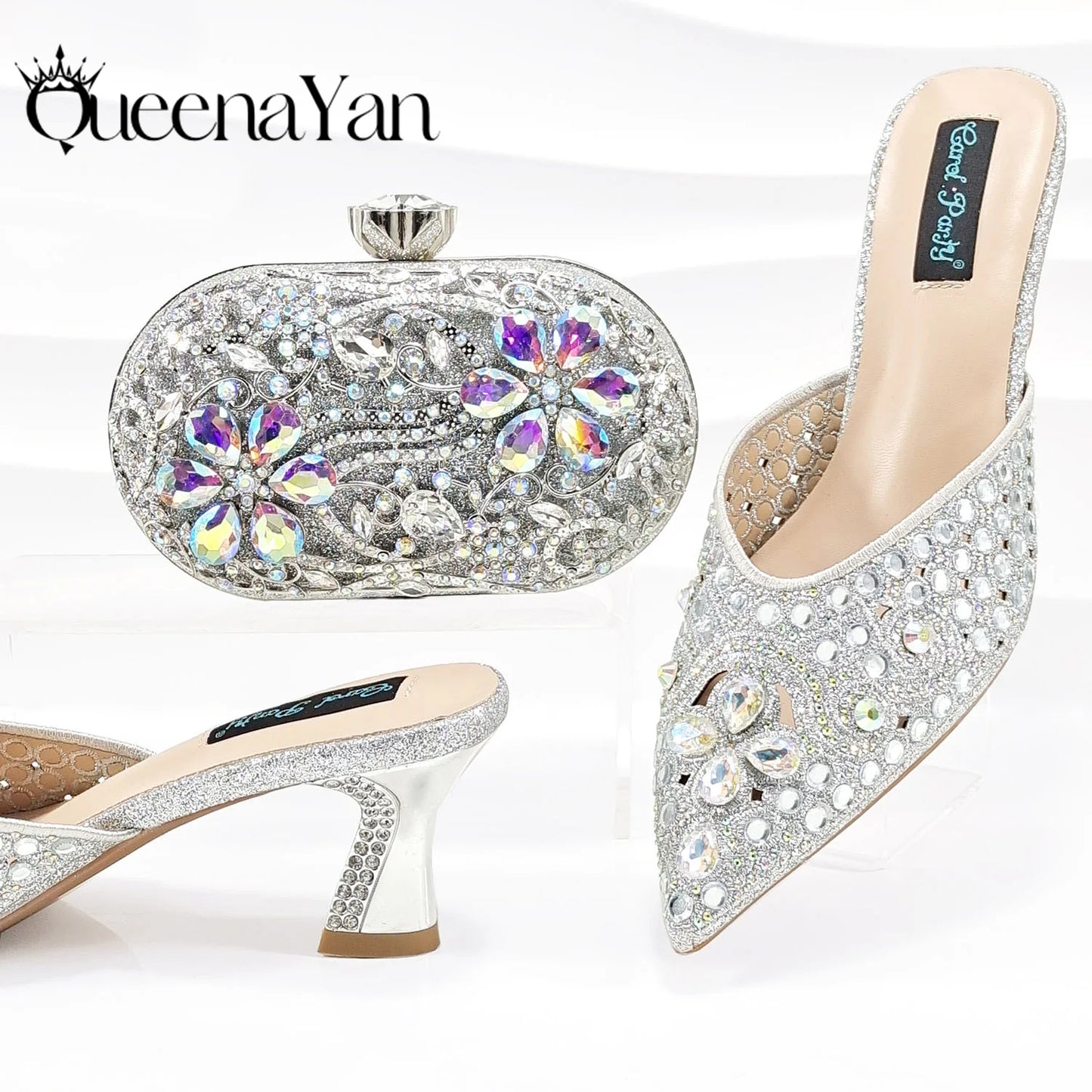 Luxury Pink Rhinestone Party Shoes and Clutch for Women- Elegant Crystal Heels with Matching Evening Bag
