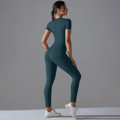 Yoga Set Women Workout Set Sportswear Gym Clothing Fitness Shorts Sleeve Crop Top High Waist Leggings Sports Suits