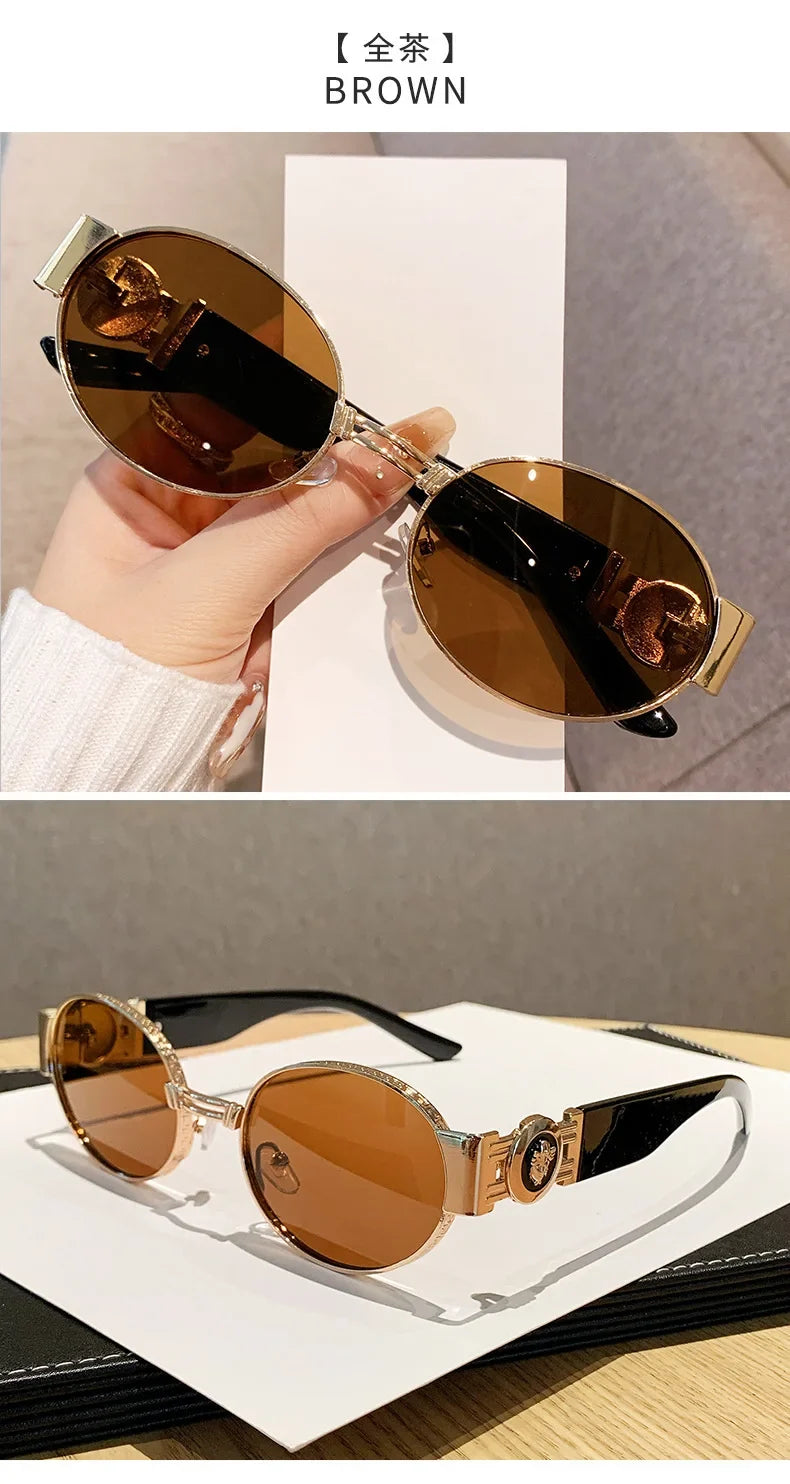 New Vintage Oval Sunglasses Metal Frame Women's Luxury Designery Sun Glasses Shades for Men Oculos UV400  Gafas De Sol Mujer