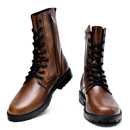 Fashion High Quality Business Boots Mens Winter Genuine Leather Outdoor Motorcycle Boots Male Lace-up Men's High Top Sneakers