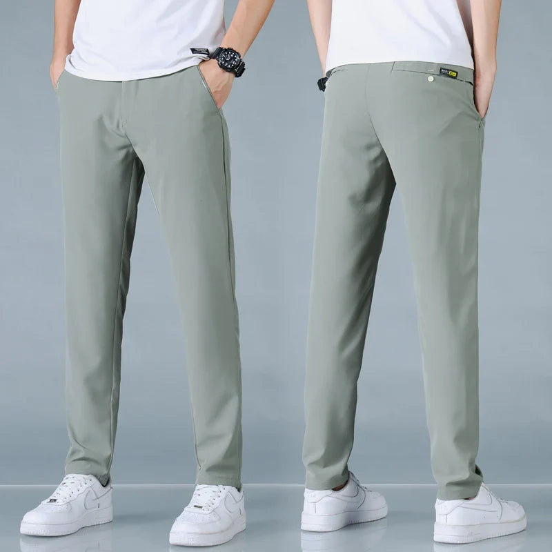 2025 Spring Summer Ultra-thin Men's Casual Pants Slim Straight Leg Elastic Waist Sports Jogging Trousers Fashion Men Golf Pants