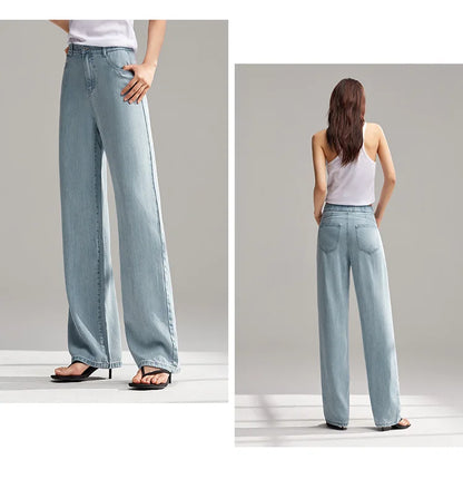 Semir Jeans Women Elastic Waist Long Trousers 2025 New Summer Version Cool Feeling Wide-leg Trousers