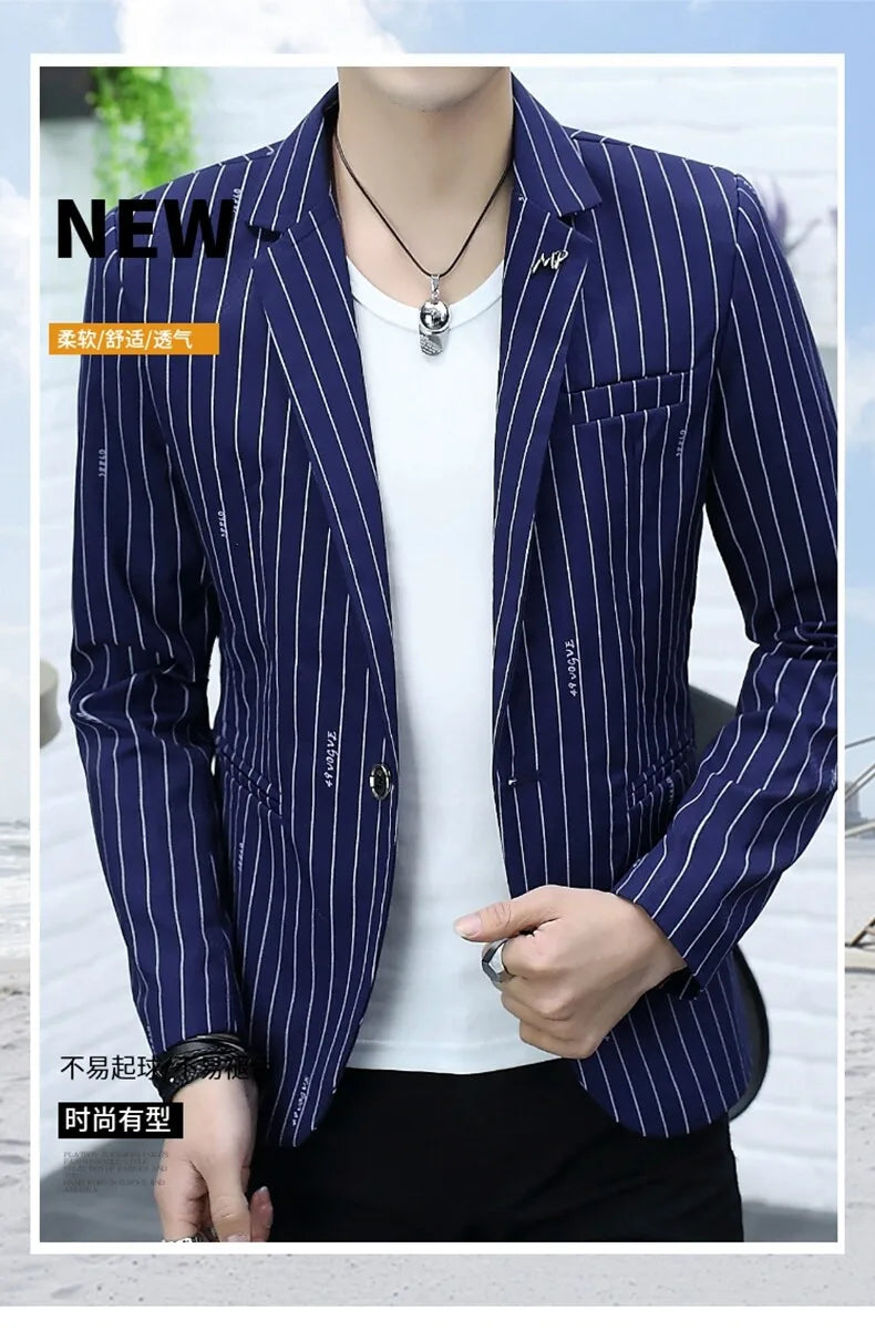 Blazer Summer Men's Fashion Gentleman Business Korean Version Trendy Performance Striped Banquet Host Casual Wedding Blazer