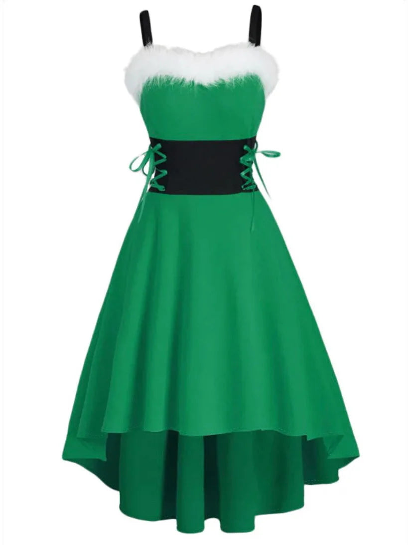 Women's Dress Christmas Floral Print Cold Shoulder Flounce Trim Elegant Dresses For New Year Sexy Merry Christmas Gift