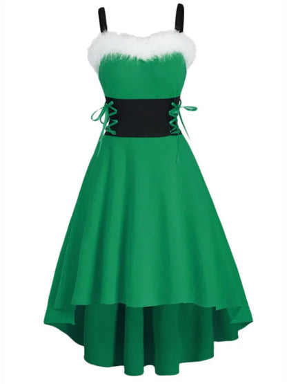 Women's Dress Christmas Floral Print Cold Shoulder Flounce Trim Elegant Dresses For New Year Sexy Merry Christmas Gift