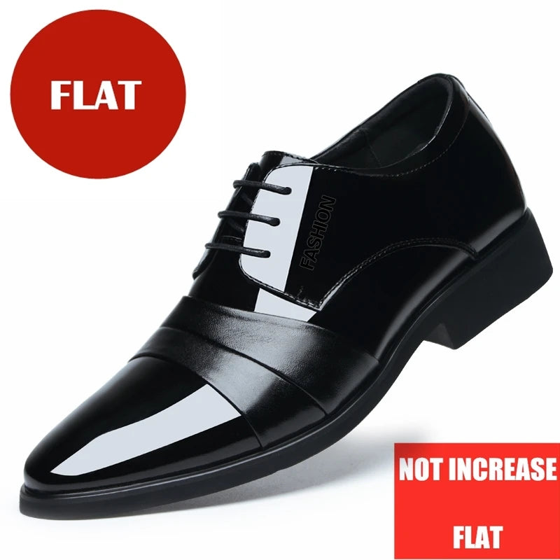 6cm/8cm Height Increasing Mens Formal Dress Shoes Cow Leather Elevator Shoes Business Office Oxfords Wedding Party Social Shoes