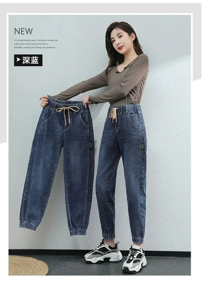 Cargo Jeans Women 2024 Spring and Autumn Korean Version of High Waist Pants Loose Slimming Straight Leg Bundle Haren Pants Tide