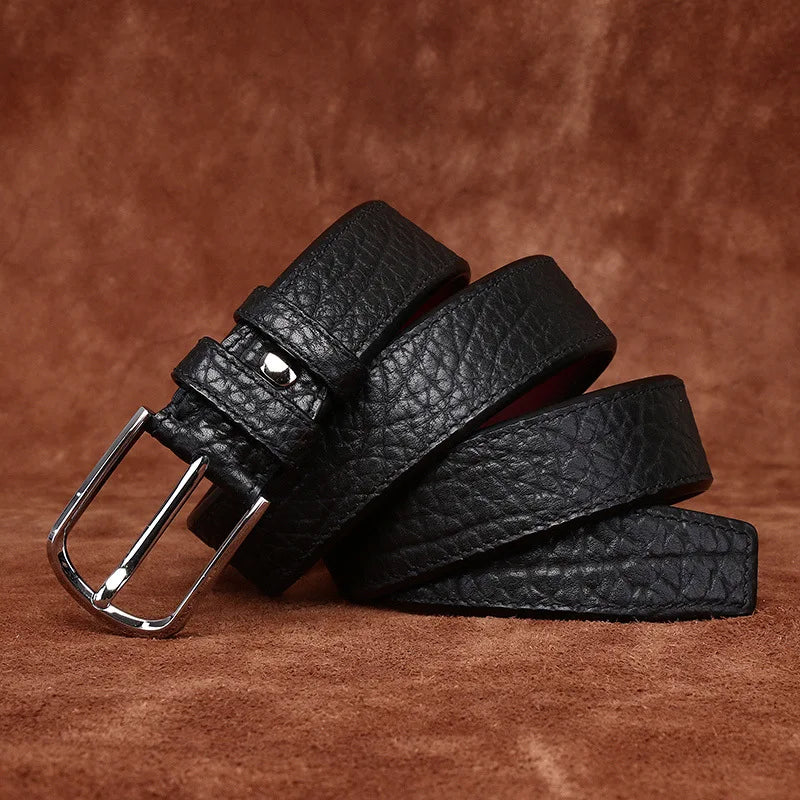 3.8CM Pure Cowhide Genuine Leather for Men High Quality Jeans Needle Buckle Belts Cowboy Waistband Male Fashion BusinessLuxury