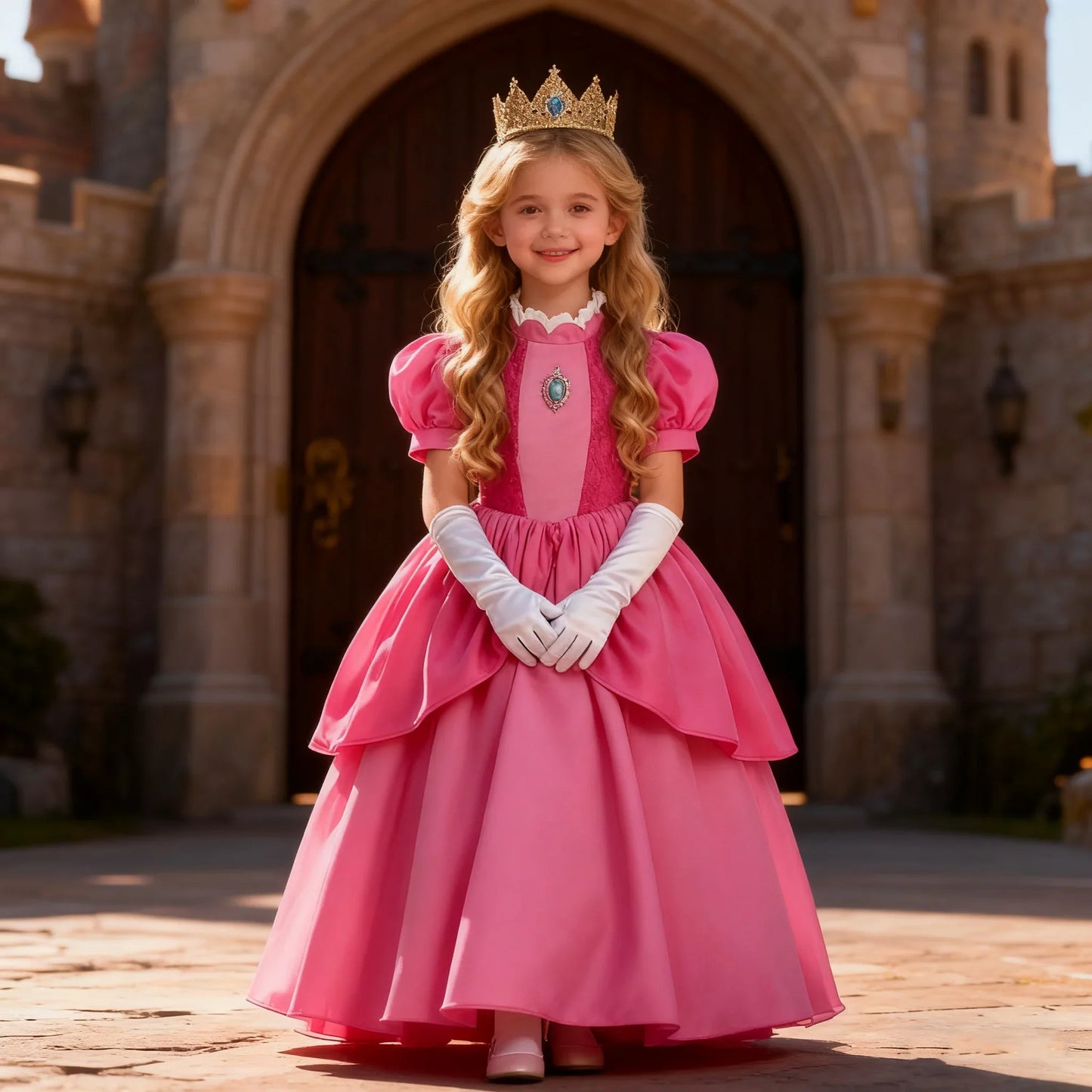 Peach Princess Costume For Girls Ball Gown Princess Dress Kids Cosplay Halloween Carnival Birthday Party Dress for 3-10 years