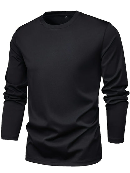 Casual men's plain breathable slim-fit round-neck long-sleeve T-shirt for spring and autumn sports