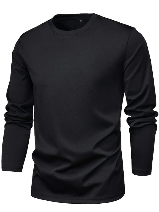 Casual men's plain breathable slim-fit round-neck long-sleeve T-shirt for spring and autumn sports