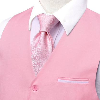 Solid Peach Pink Men Vest Wedding Slim Waistcoat Neck Tie Hanky Cufflinks Set for Male Business Party Designer Gifts