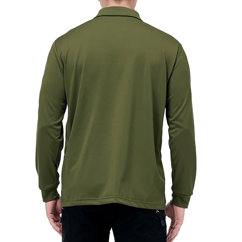 Men's Performance Long Sleeve Shirt Lightweight  Breathable Outdoor Hiking Fishing Polo Shirts UPF50+ Pique Jersey Golf Shirt