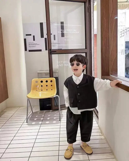 Boys' Autumn Set Trendy and Cool Children's Autumn Wear Boys and Babies Handsome Casual Suit Vest Three Piece Set New