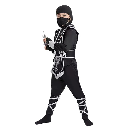 Boy  Ninja Costume Masked Warrior Outfit Cartoon Hero Halloween Party Performance Costume Includes Ninja Toy Knife Birthday Gift