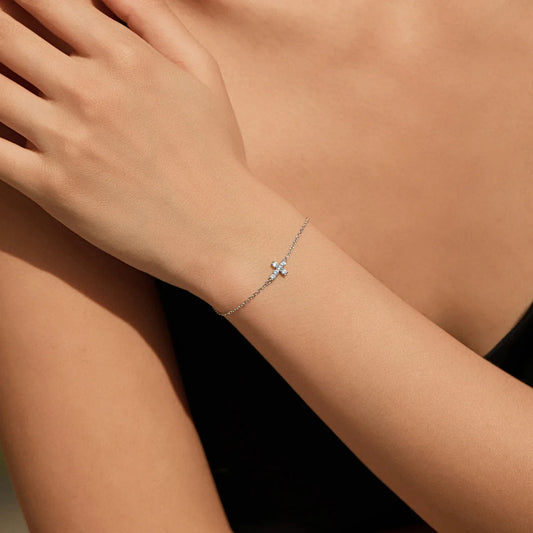 Bracelets en Moissanite Argent Sterling 925 Minimaliste Double Croix Chaîne Maillons Scintillants Bracelet Pour Femmes Bijoux Fins
