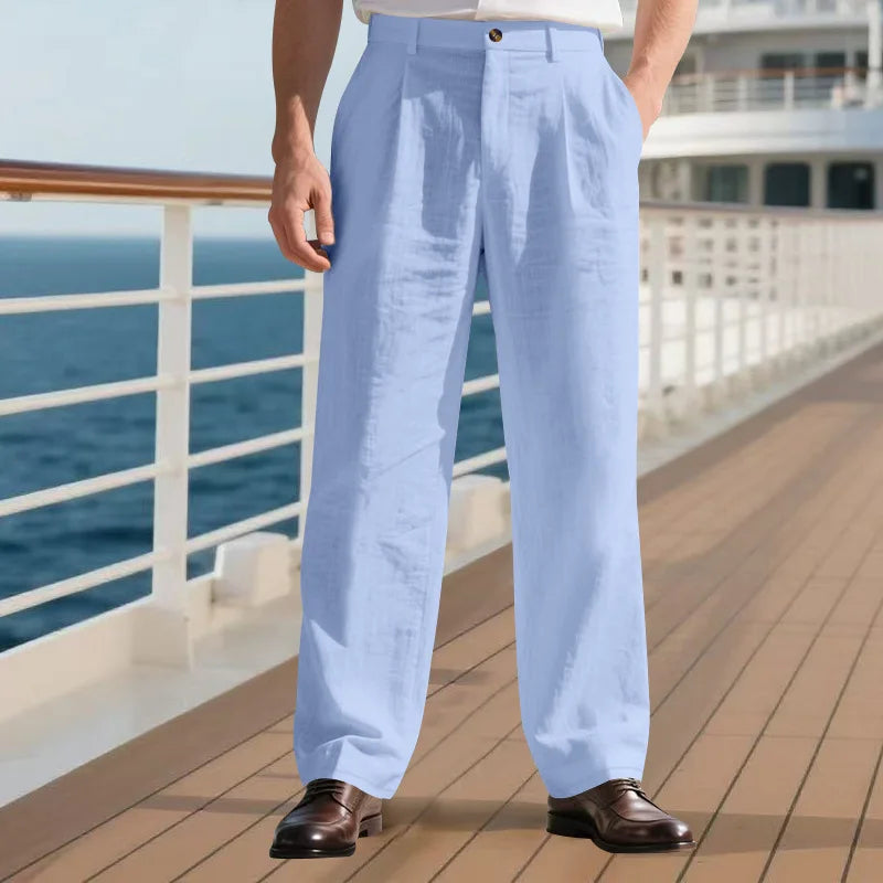 Amazon European and American Men's Linen Solid Color Casual Suit Pants New Fashion Beach Wide-Leg Trousers