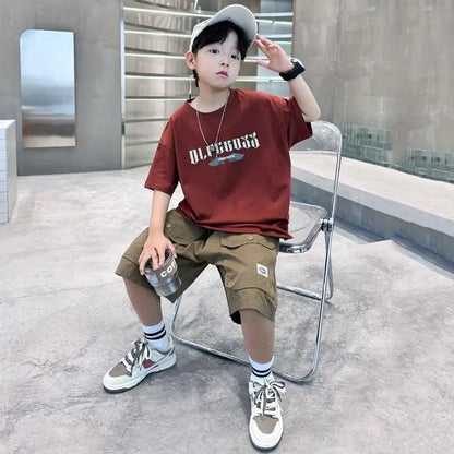 Letter Print Children Clothing Top and Bottom Clothing Set Boys Sets Korean Children's Boy Rash Guard Kids Designer Clothes Tops