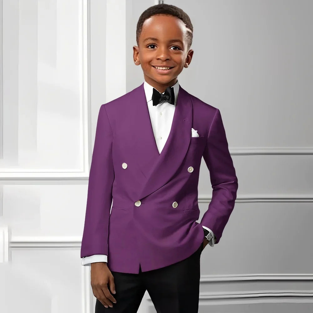 Solid Boys Double Breasted Suit Set 2 Pieces Wedding Birthday Party Outfit Classic Shawl Lapel Kids Tuxedo 2-20T