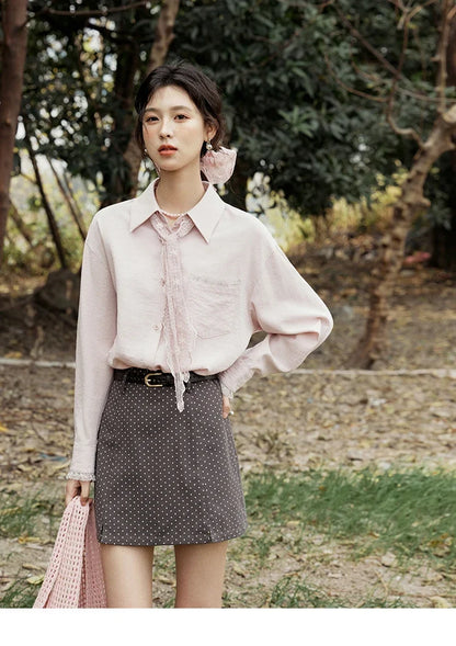 French Spring Blouses Women 2025 New Long Sleeve Turn-down Collar Loose Shirts Female Fashion Lace Casual Tops MXE16C0760