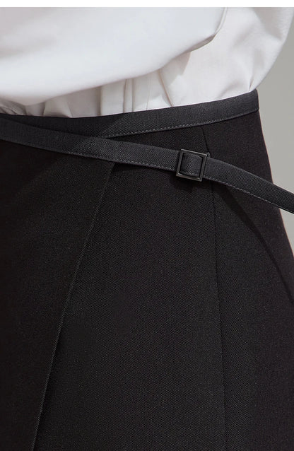 Minimalist Women's Skirt 2025 Spring New Office Lady Versatile Fashion Asymmetric Wrinkle A-line Half-body Skirt 12511092