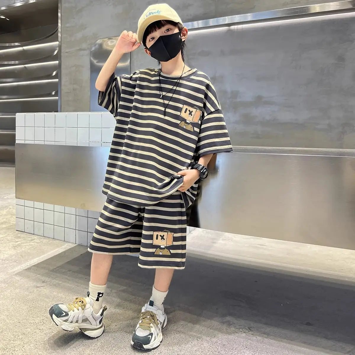 Stripe Sport Two-Piece Set Children Sets Shorts for Boy Children's Clothing From 3 To 4 Boys Outfit Cartoon Fashion Clothes Kids